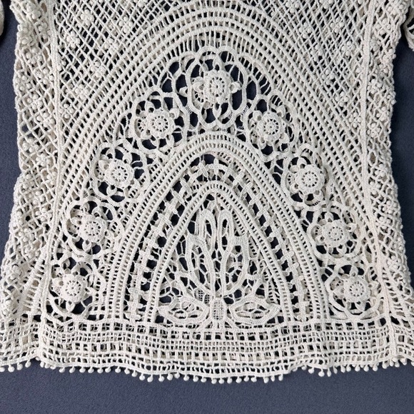 SOLITAIRE Boho Lace Pattern Cream Crochet Blouse | Summer Swim Coverup Size Med - Picture 6 of 8